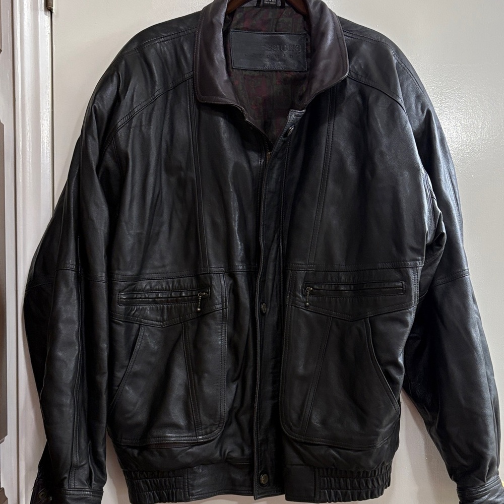 Expressions Black Leather Bomber Jacket